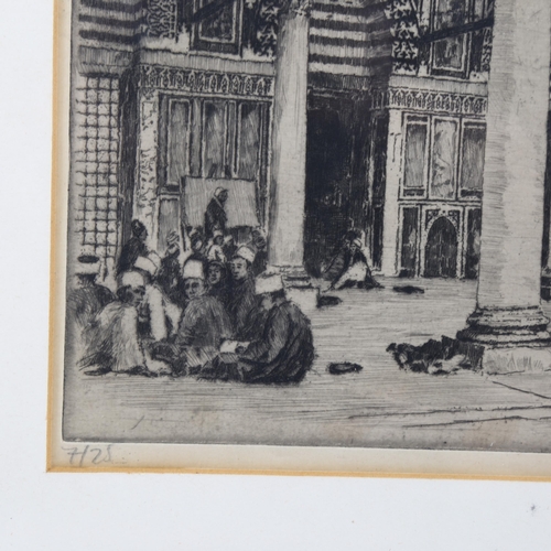 816 - Frederick Halpern, teaching in the mosque, etching, signed and numbered 7/25, plate 21cm x 29cm, fra... 