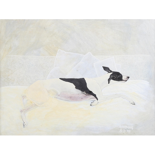 818 - Gooding, sleeping dog, oil on board, signed and dated 1998, 26cm x 36cm, framed