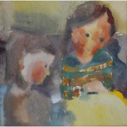 819 - Style of Joan Eardley, portrait of 2 children, watercolour, unsigned, 33cm x 33cm, framed