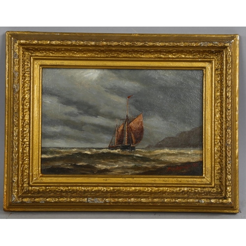 820 - Frederick James Aldridge, oil on canvas, fishing boat, signed, 15cm x 22cm, framed