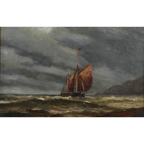 820 - Frederick James Aldridge, oil on canvas, fishing boat, signed, 15cm x 22cm, framed