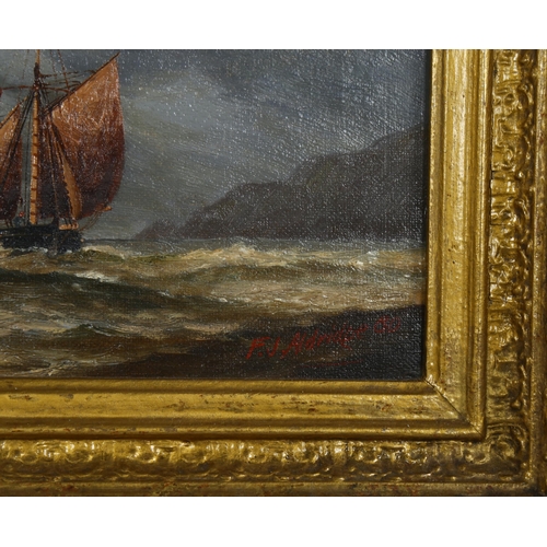 820 - Frederick James Aldridge, oil on canvas, fishing boat, signed, 15cm x 22cm, framed