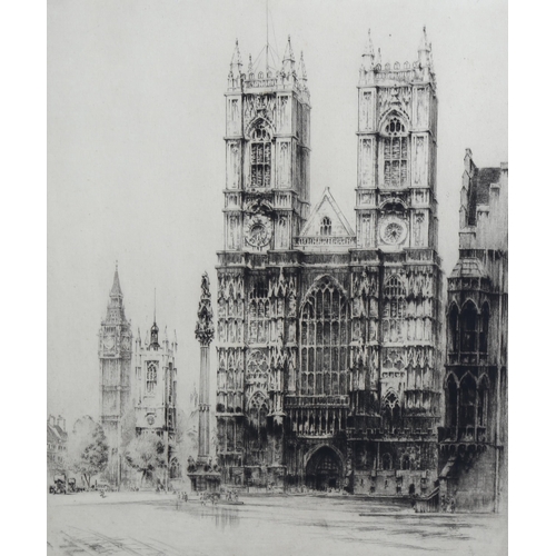 824 - Fred Farrell, Westminster Abbey, etching, signed in pencil, plate 30cm x 25cm, framed