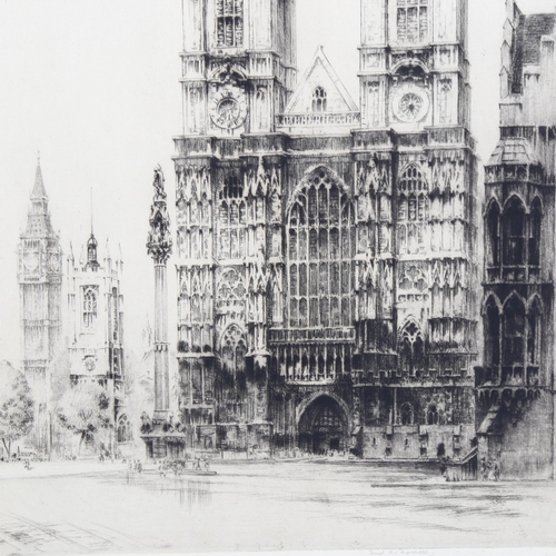 824 - Fred Farrell, Westminster Abbey, etching, signed in pencil, plate 30cm x 25cm, framed