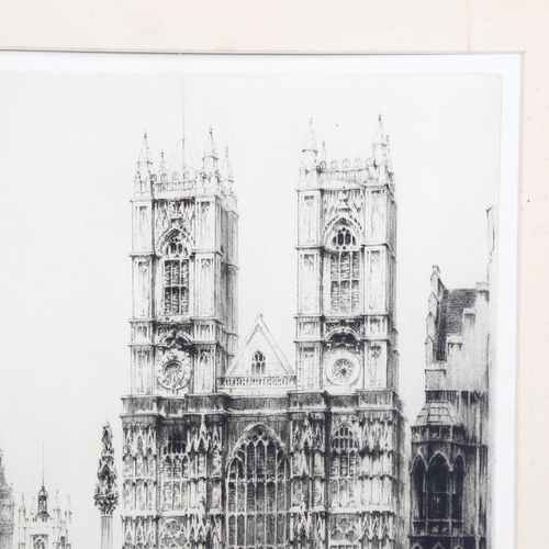 824 - Fred Farrell, Westminster Abbey, etching, signed in pencil, plate 30cm x 25cm, framed