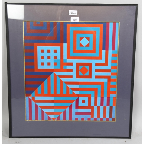 828 - Victor Vasarely, lithograph abstract, 1972, unsigned, 47cm x 47cm, framed