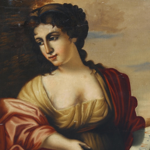 832 - 19th century oil on canvas, Classical portrait of a woman, unsigned, 20.5