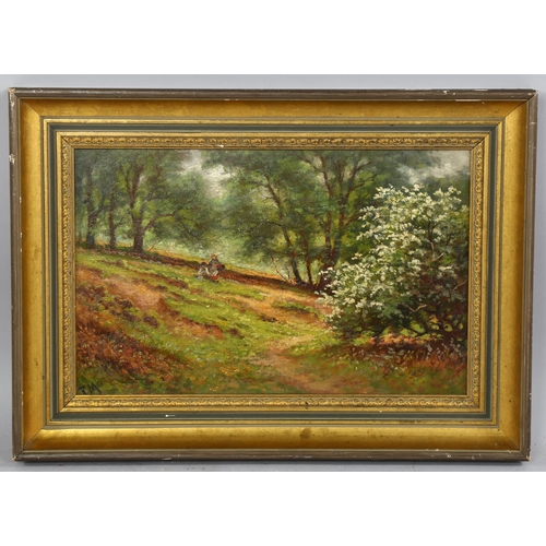 833 - James Mcintyre, May Hampstead, oil on panel, signed with monogram, inscribed verso, 25cm x 40cm, fra... 