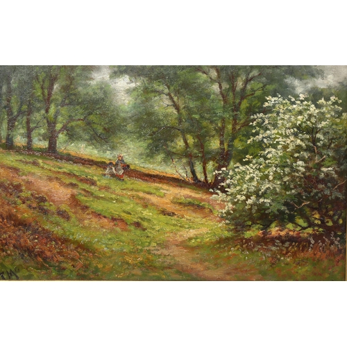 833 - James Mcintyre, May Hampstead, oil on panel, signed with monogram, inscribed verso, 25cm x 40cm, fra... 