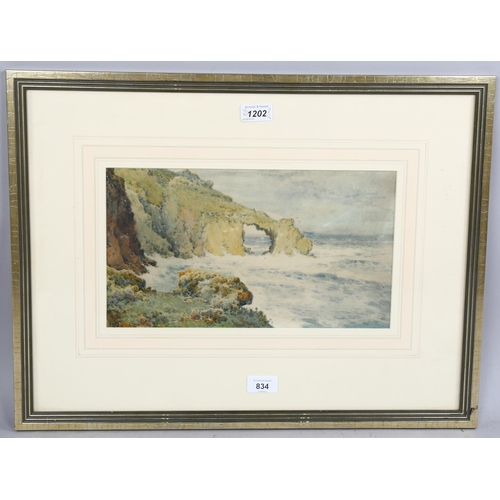 834 - Arthur Suker, Cornish coastal scene, watercolour, signed with monogram, 20cm x 35cm, framed