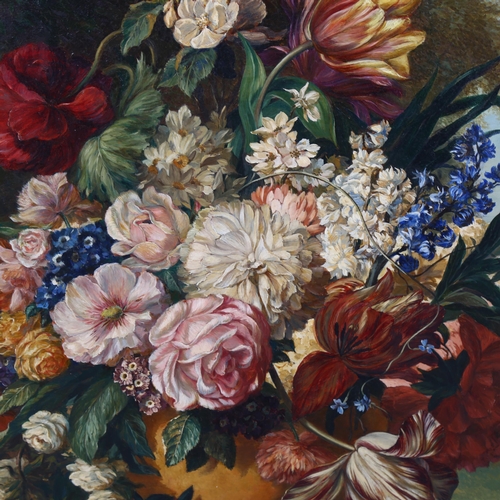 840 - Mid-20th century oil on board, Dutch style still life flower study, indistinctly signed, 63cm x 78cm... 