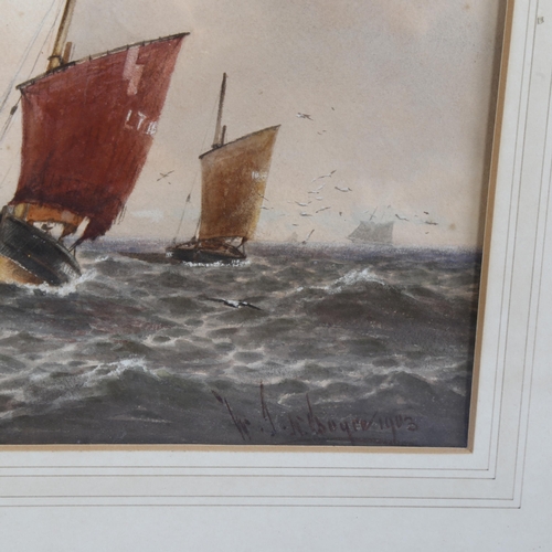 852 - W Boyce, seascape, watercolour, signed and dated 1903, 24cm x 40cm, framed