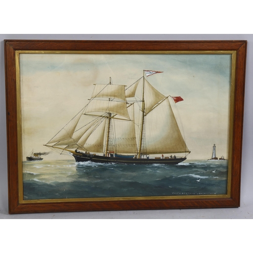 853 - T Chappell, Ellen Beatrice off Aberystwyth, watercolour, signed, 35cm x 50cm, framed