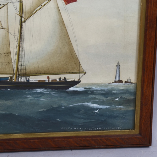 853 - T Chappell, Ellen Beatrice off Aberystwyth, watercolour, signed, 35cm x 50cm, framed