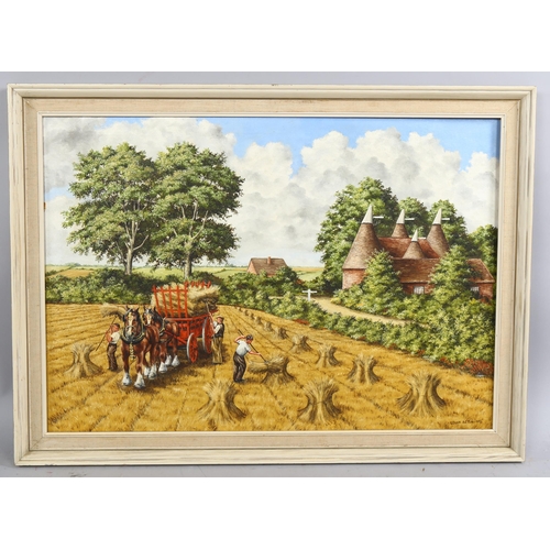 854 - Edgar Aston, harvest scene, oil on canvas, 1971, signed, 50cm x 71cm, framed