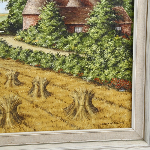 854 - Edgar Aston, harvest scene, oil on canvas, 1971, signed, 50cm x 71cm, framed