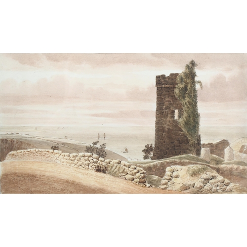 856 - Early 19th century English School, watercolour, Hadleigh Castle Essex, unsigned, 24cm x 42cm, framed