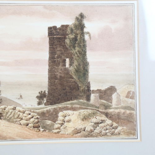 856 - Early 19th century English School, watercolour, Hadleigh Castle Essex, unsigned, 24cm x 42cm, framed