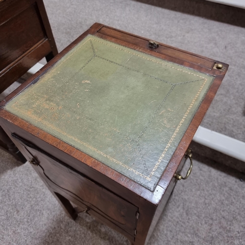 73 - George III mahogany square-section night cupboard, with rising mirror at the back, inset leather top... 