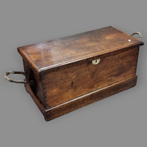 74 - **DESCRIPTION CHANGE** A 19th century camphor wood sea chest, with rope handles, length 87cm