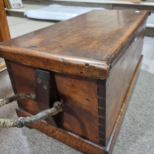 74 - **DESCRIPTION CHANGE** A 19th century camphor wood sea chest, with rope handles, length 87cm