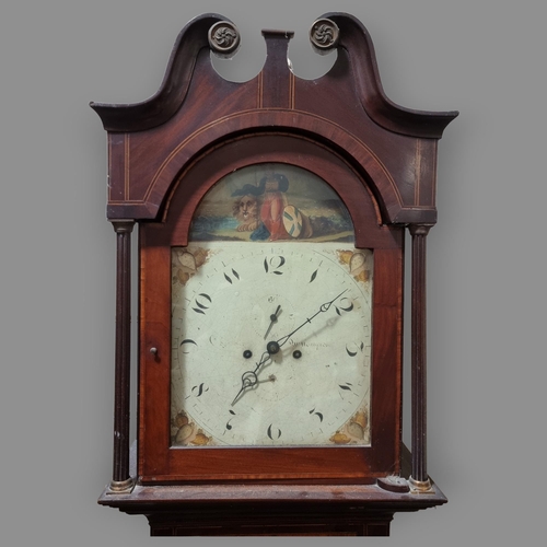 77 - George III mahogany and satinwood 8-day longcase clock, with painted dial