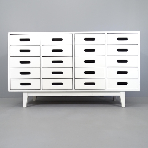 2230 - A mid-century painted beech bank of Esavian school drawers, by James Leonard. 120x70x36cm