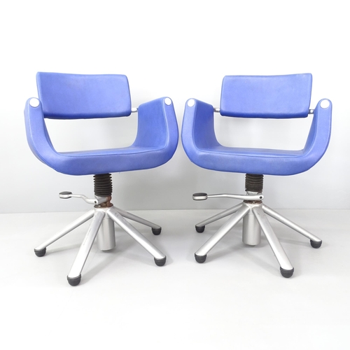 2231 - A pair of contemporary Welonda swivel Barber's chairs, each on chrome base with rise and fall mechan... 