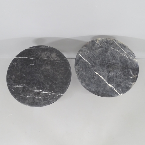 2232 - A pair of Eero Saarinen design tulip occasional tables, with grey and white vein marble tops on pain... 