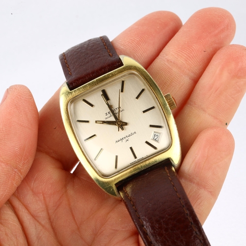 1025 - ZENITH - a gold plated stainless steel Respirator X automatic wristwatch, circa 1970s, silvered dial... 