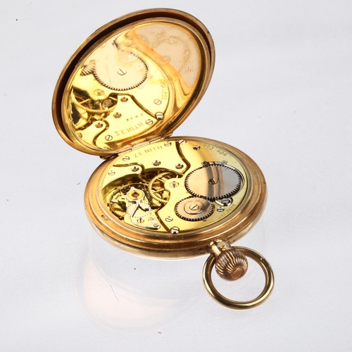 1060 - ZENITH - an early 20th century 9ct rose gold open-face keyless pocket watch, white enamel dial with ... 