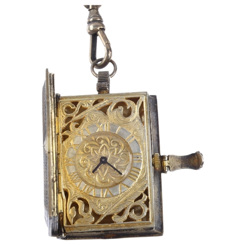 1062 - A late 20th century novelty silver book pocket watch, by St James House Company, hallmarks London 19... 