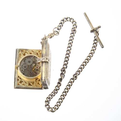 1062 - A late 20th century novelty silver book pocket watch, by St James House Company, hallmarks London 19... 