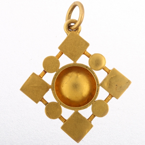 1101 - A Victorian Archaeological Revival scarab pendant, circa 1870, unmarked gold closed-back settings wi... 