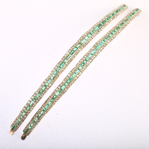 1104 - An Art Deco French emerald and diamond necklace/bracelet combination set, circa 1930, each bracelet ... 