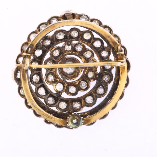 1108 - A late Victorian diamond target brooch/pendant, circa 1890, unmarked gold and silver settings with o... 