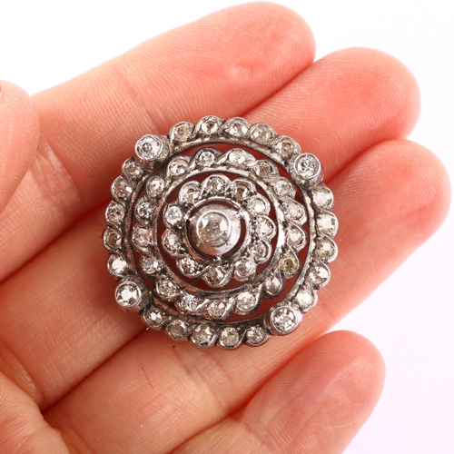 1108 - A late Victorian diamond target brooch/pendant, circa 1890, unmarked gold and silver settings with o... 