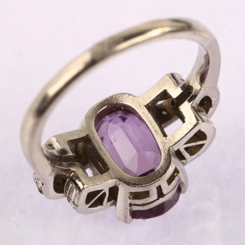 1117 - An Art Deco synthetic flux melt purple sapphire and diamond cocktail ring, circa 1940s, unmarked whi... 