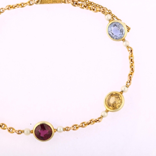 1120 - An Austro-Hungarian 14ct gold gem set bracelet, Vienna 1867 - 1922, cable links set with blue topaz ... 