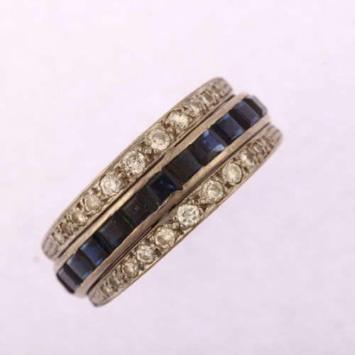 1122 - An Art Deco 'Day And Night' swivel eternity ring, unmarked white metal settings with half of central... 