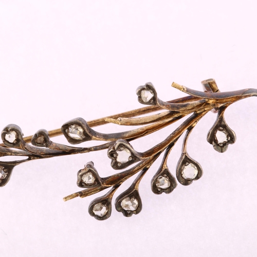 1125 - A Victorian diamond floral spray brooch, unmarked gold and silver settings with rose-cut diamond flo... 