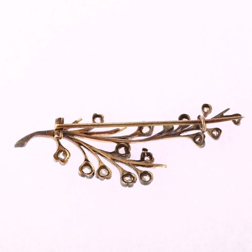 1125 - A Victorian diamond floral spray brooch, unmarked gold and silver settings with rose-cut diamond flo... 