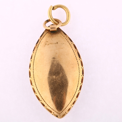 1133 - A Georgian navette miniature portrait mourning pendant, unmarked rose gold closed-back settings with... 