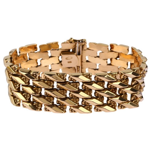 1138 - A Continental 18ct gold floral brick link bracelet, length 19.5cm, 44g