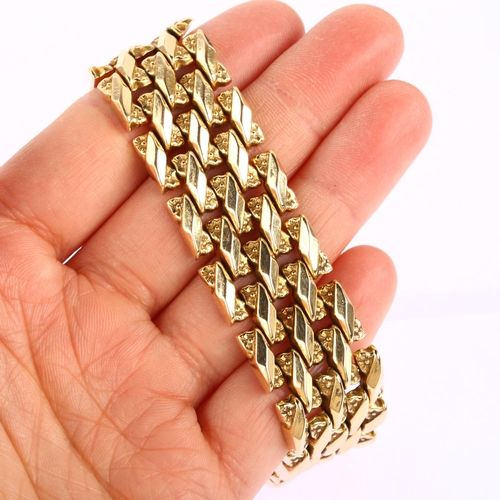 1138 - A Continental 18ct gold floral brick link bracelet, length 19.5cm, 44g