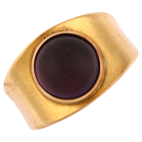 1142 - GEORG JENSEN - a Danish modernist 18ct gold amethyst ring, circa 1970, bezel set with round cabochon... 