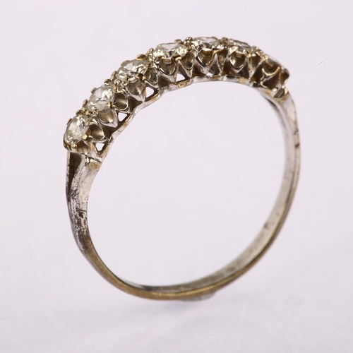 1148 - A seven stone diamond half hoop ring, unmarked white metal settings with modern round brilliant-cut ... 