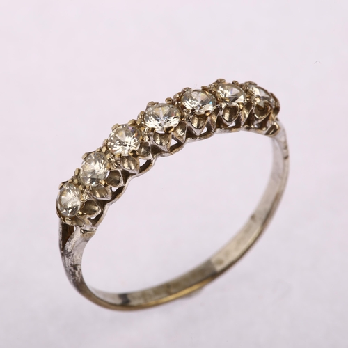 1148 - A seven stone diamond half hoop ring, unmarked white metal settings with modern round brilliant-cut ... 