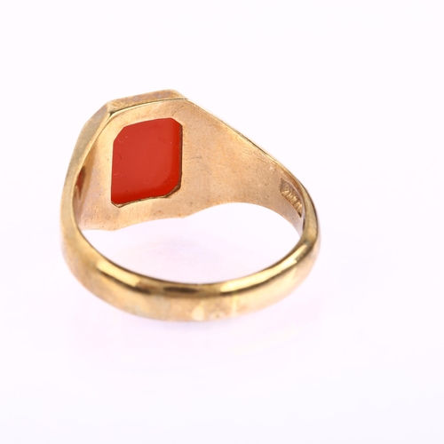 1151 - A large late 20th century 9ct gold carnelian signet ring, maker's marks HG&S, hallmarks Birmingham 1... 