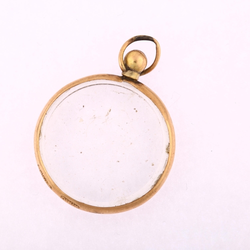 1152 - An Edwardian 9ct gold glass photo locket pendant, maker's marks WHC, hallmarks Birmingham 1905, diam... 